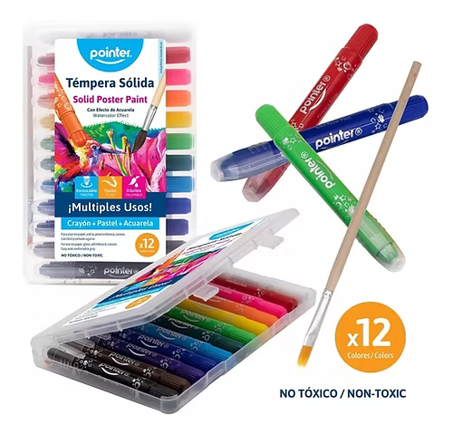 Tempera Sólida Con Efecto De Acuerela Estuche 12 Colores Pointer