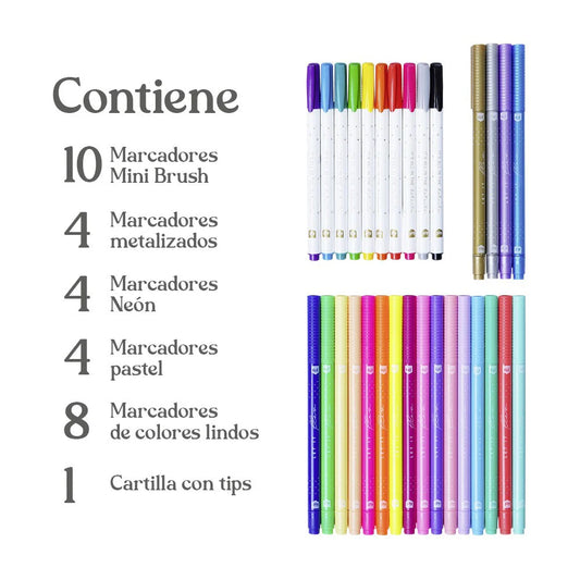 Kit De Lettering 31 Piezas Cartilla Y Marcadores Kiut