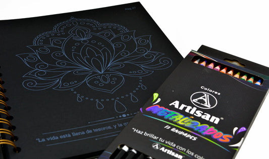 Arteterapia Set Mandalas Para Colorear Black Con 12 Colores Pastel
