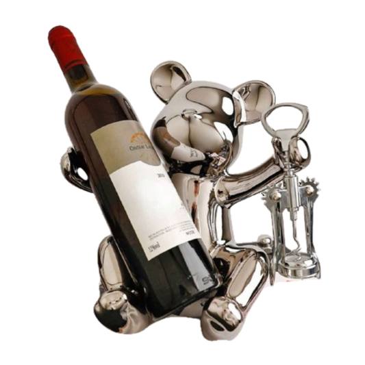 Oso Plateado de Cerámica con Sacacorchos