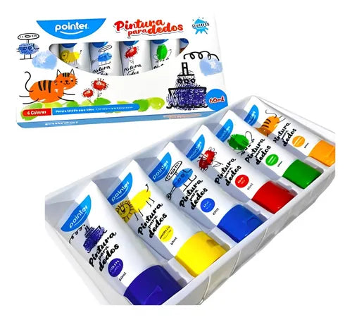 Set De 6 Colores De Pintura Para Dedos Lavable Pointer