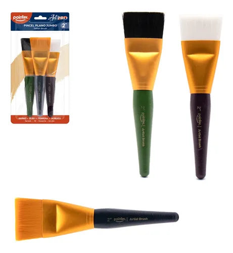 Set De 3 Pinceles Planos Jumbo De 2 Con Cerdas De Taklon Pointer Artpro