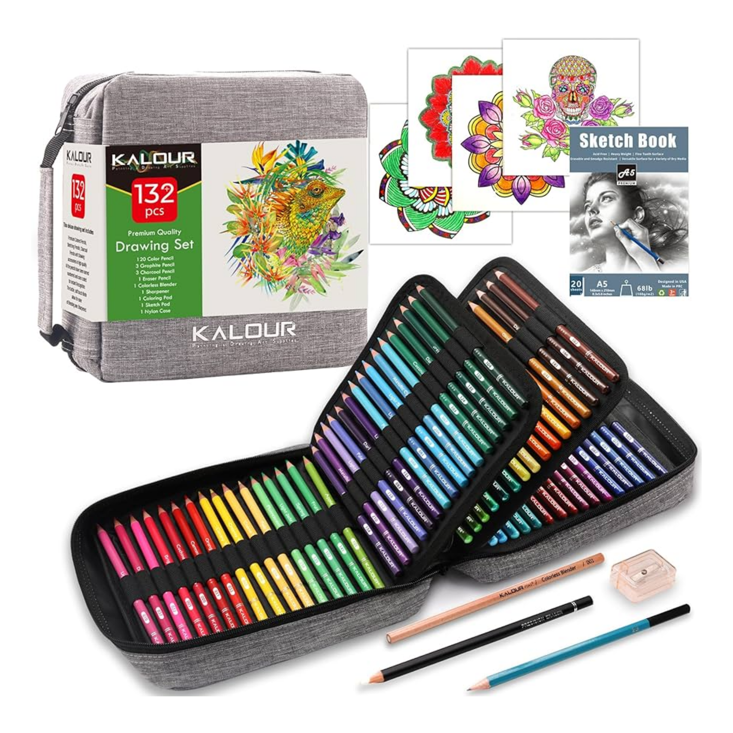 Estuche Gris Colores Kalour 132 Piezas