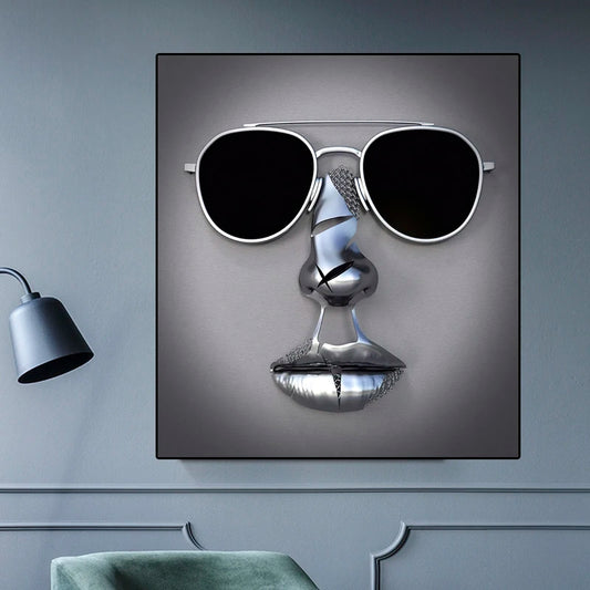 Cuadro Decorativo – Rostro Abstracto con Gafas Plateadas