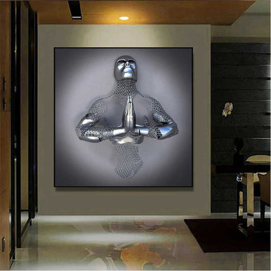 Cuadro Decorativo - Hombre Con Las Manos Juntas Plateado
