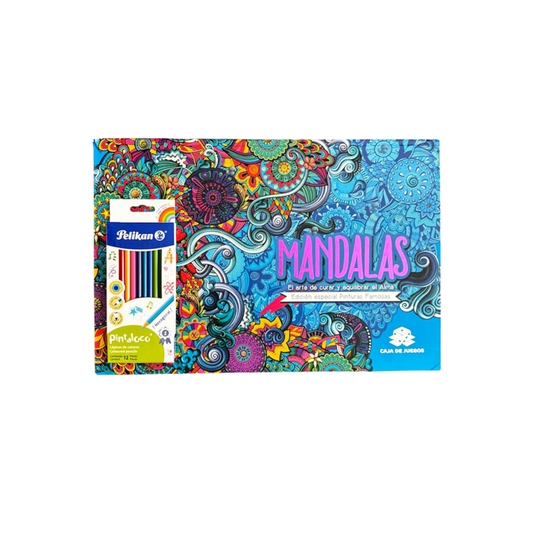 Set de Libro Grande con Colores para Pintar Mandalas Edición Especial Pinturas Famosas (Caja Azul)