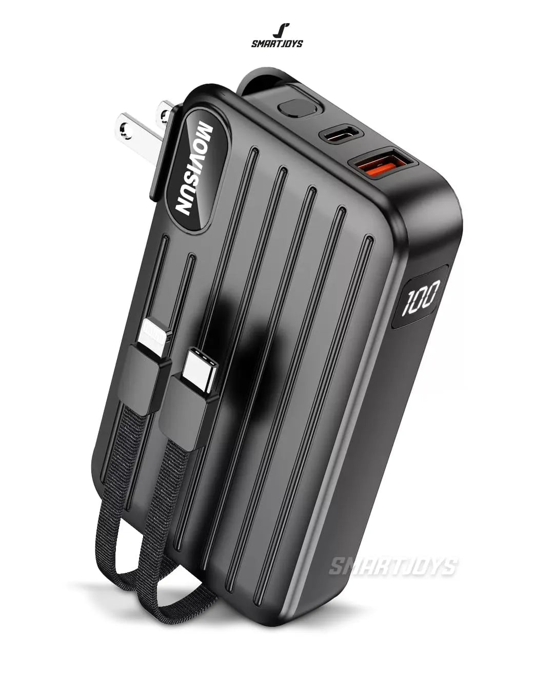 Powerbank 10000 Mah Con Echufe De Pared Retractil Y Pantalla Led Movisun