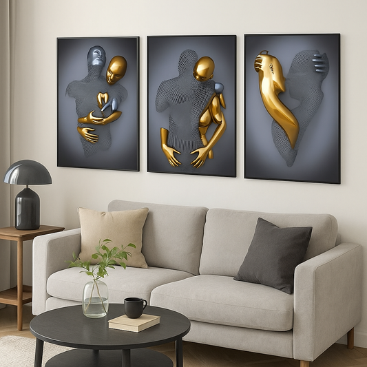 Set De Tres Cuadros - Parejas Dorado y Plateado