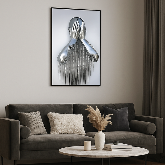 Cuadro Decorativo - Hombre Manos En La Cara Plateado