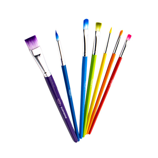 Set De Pinceles Cerdas Blancas Con Colores Por 7 Unidades Variados Pointer Artpro