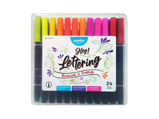 Set De 24 Marcadores Hey Lettering Punta Tipo Brocha Colores Brillantes Pointer
