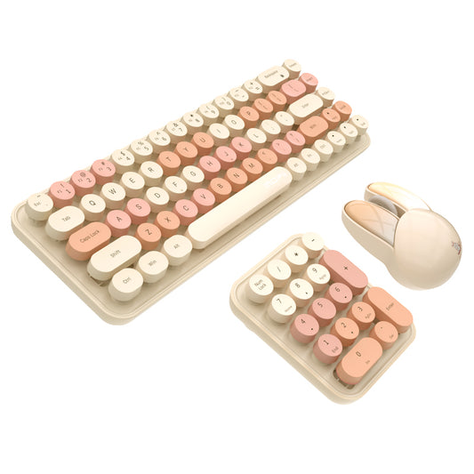 Set Teclado - Mouse Inalámbrico Y Teclado Numérico Colores Beige Naranja Y Amarillo