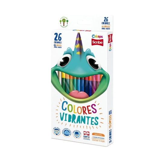 Caja De 13 Colores Doble Punta Scribe
