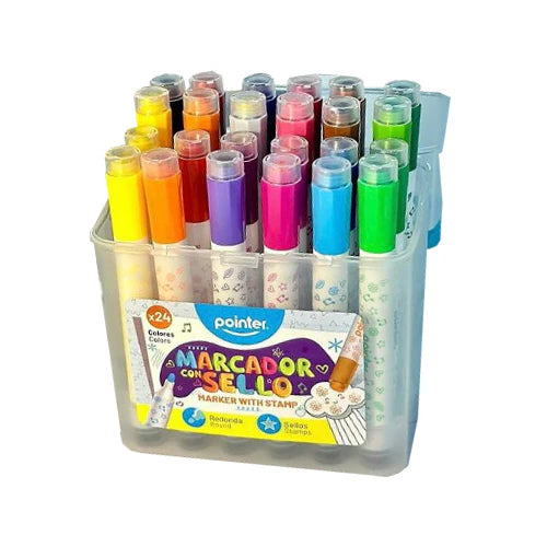 Set De 24 Marcadores Con Sello Pointer En Estuche Plástico