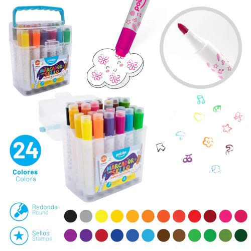 Set De 24 Marcadores Con Sello Pointer En Estuche Plástico