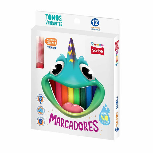 Set De 12 Marcadores Lavables Scribe