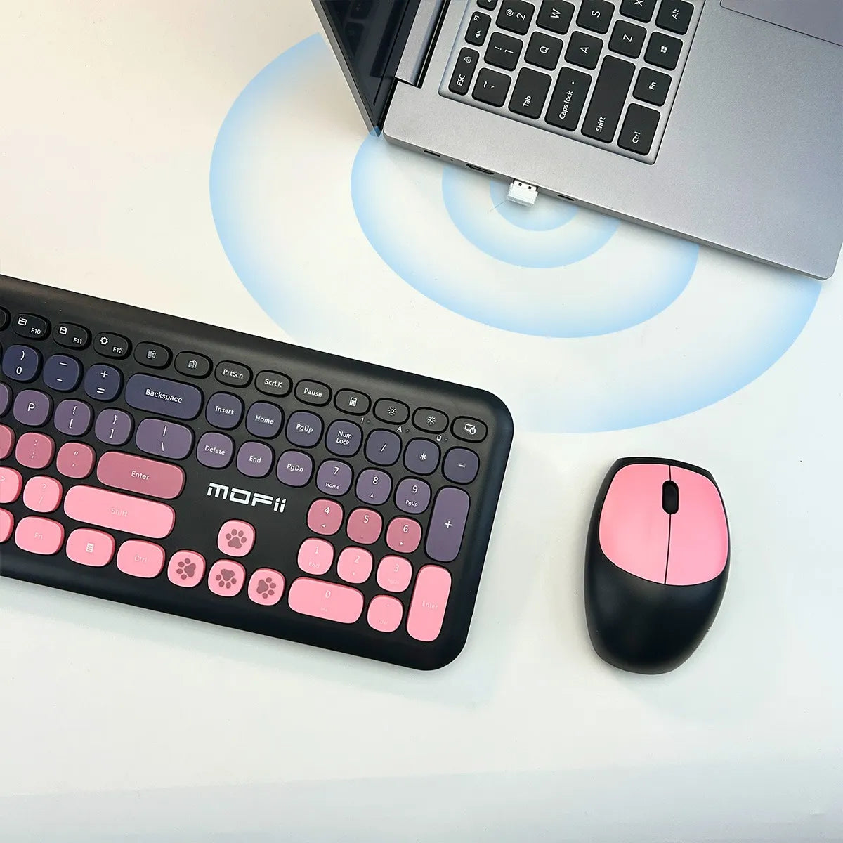 Set Teclado Y Mouse Inalámbrico Mofii Modelo 666 Colores Rosado Y Morado