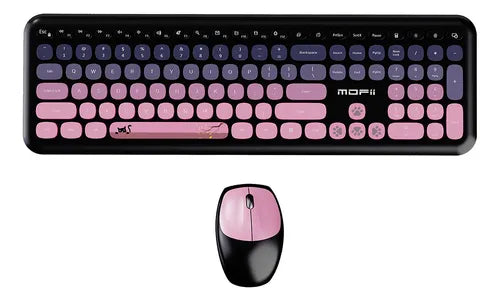 Set Teclado Y Mouse Inalámbrico Mofii Modelo 666 Colores Rosado Y Morado
