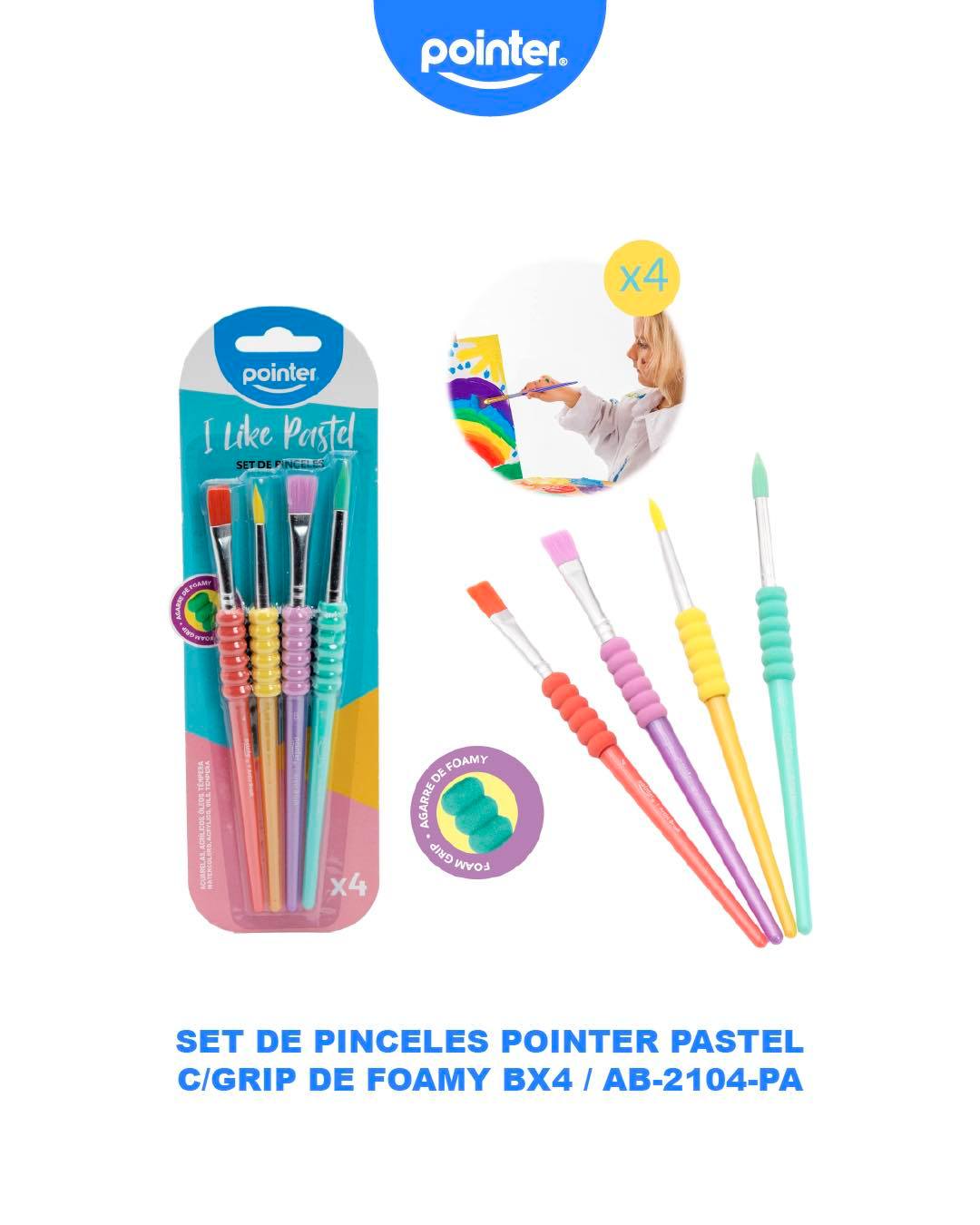 Set De Pinceles Artísticos Agarre De Foamy Por 4 Unidades Pointer I Like Pastel