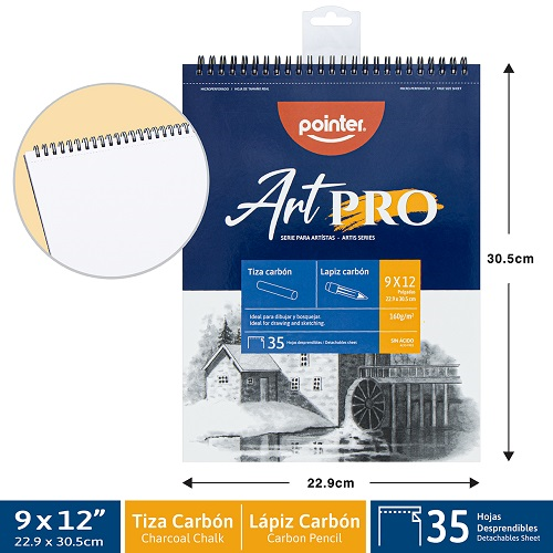Block De 35 Hojas Desprendibles 9x12 22.6cmx30.05cm Pointer Artpro Para Lápiz Y Carboncillo