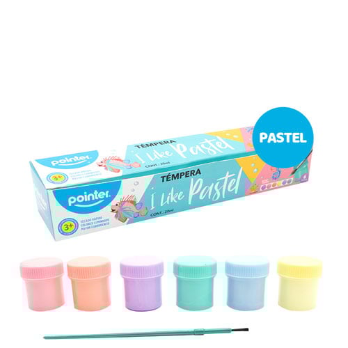 Caja De 06 Colores De Témpera Con Pincel Y Paleta I Like Pastel Pointer