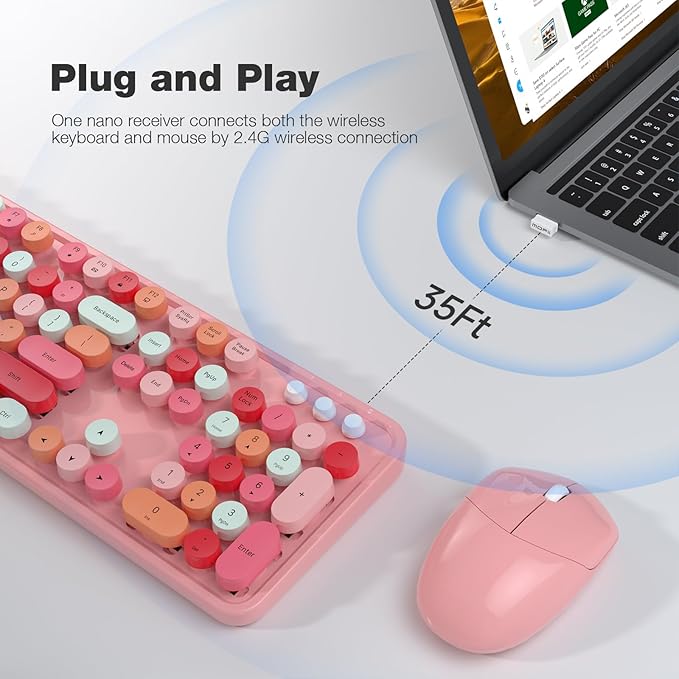 Teclado Inalámbrico Con Mouse Modelo Sweet Color Rosado