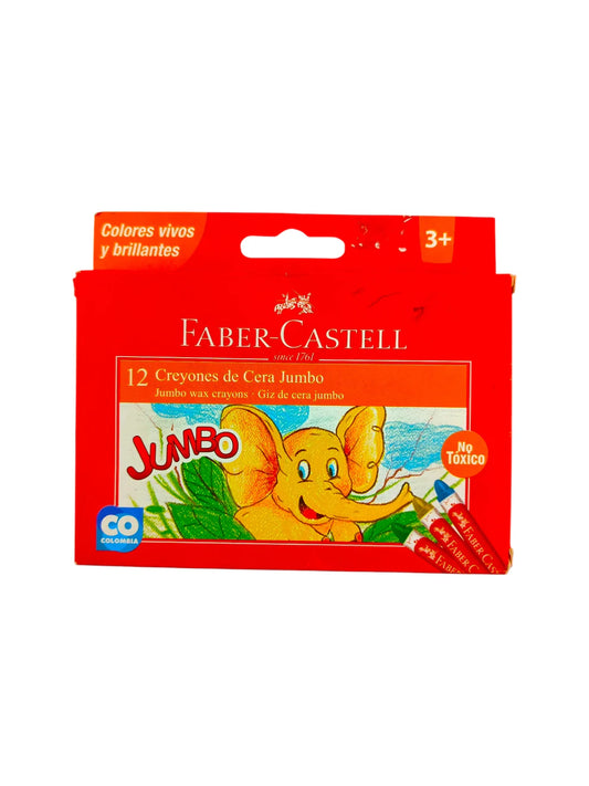 Caja De 12 Creyones De Cera Jumbo Faber Castell