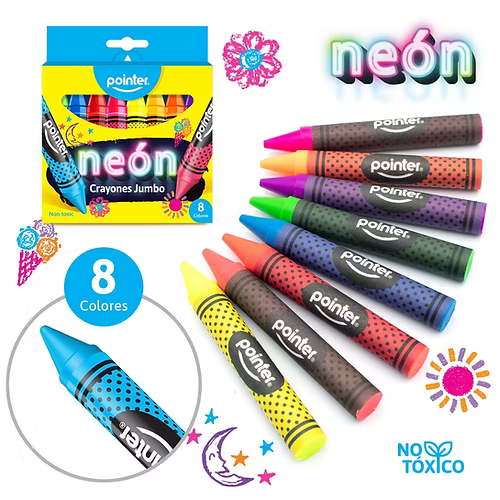 Caja De 08 Crayones De Cera Yumbo Neón Pointer