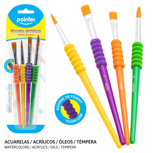 Set De Pinceles Artísticos Agarre De Foamy Por 4 Unidades Pointer