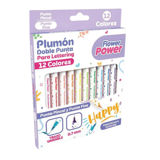 Marcadores Doble Punta Lettering Flower Power x12 und