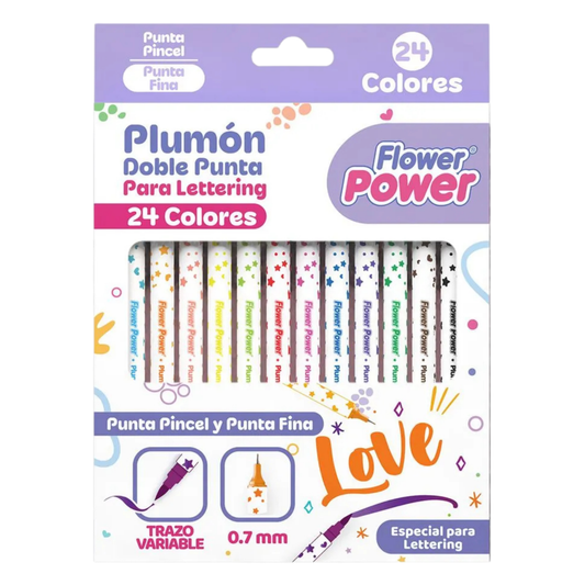 Marcadores Doble Punta Lettering Flower Power x24 und