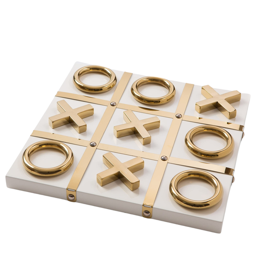 Juego Decorativo Tic Tac Toe Blanco con Dorado