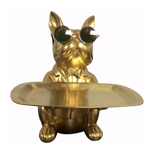 Perro Decorativo con Plato Dorado