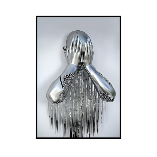 Cuadro Decorativo - Hombre Manos En La Cara Plateado