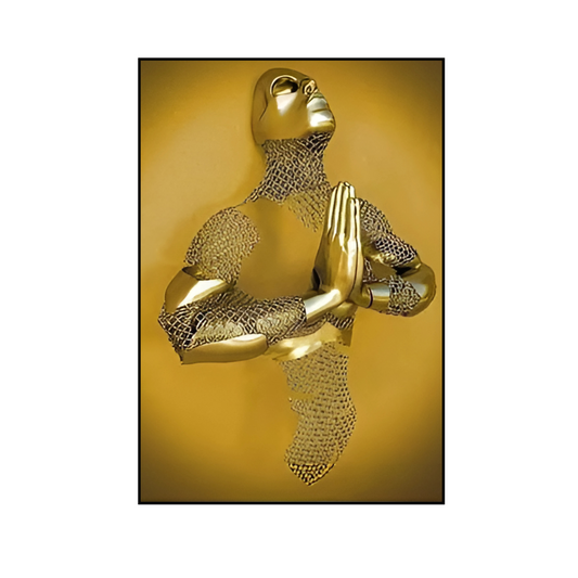 Cuadro Decorativo - Hombre con Manos Unidas en Color Dorado