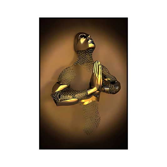 Cuadro Decorativo - Hombre Con Las Manos Juntas Dorado