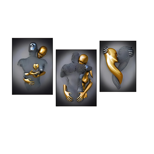 Set De Tres Cuadros - Parejas Dorado y Plateado