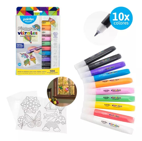 Estuche De 10 Colores Pintura Para Ventana Vitrales Pointer