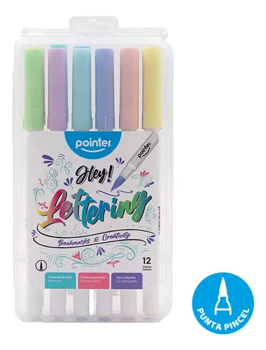Set De 12 Marcadores Hey Lettering Punta Tipo Brocha Colores Pasteles Pointer