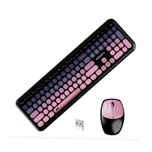 Set Teclado Y Mouse Inalámbrico Mofii Modelo 666 Colores Rosado Y Morado