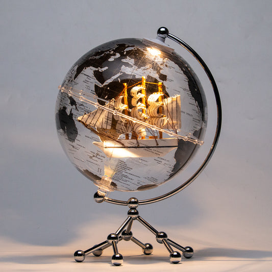 Lámpara Globo Terráqueo Con Velero Dorado