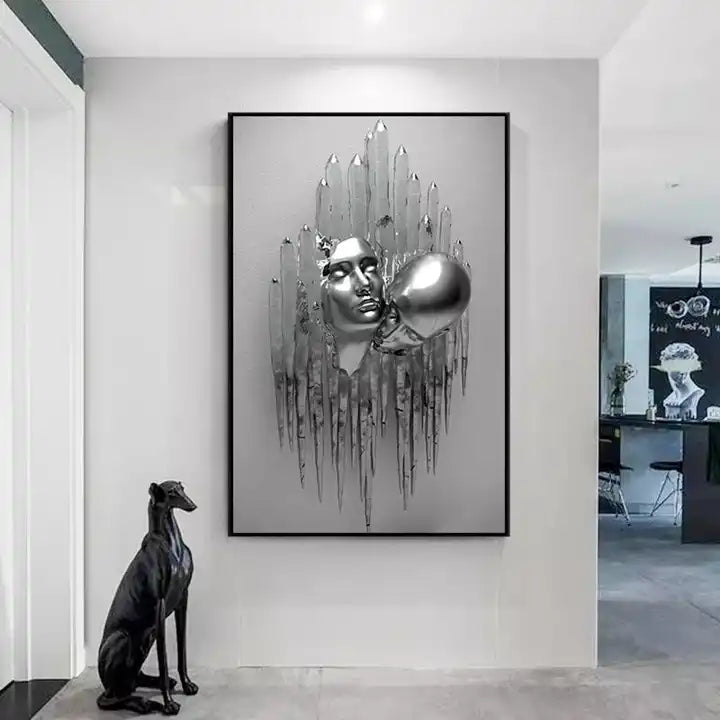 Cuadro Decorativo - Caras de Pareja Plateado