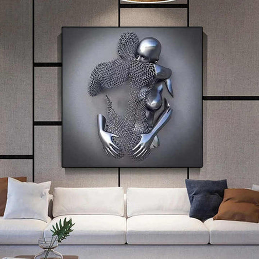 Cuadro Decorativo - Pareja Abrazada Plateado