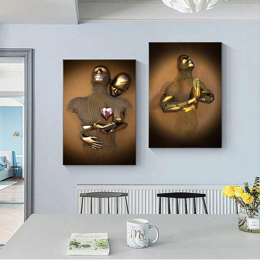 Cuadro Decorativo - Hombre Con Las Manos Juntas Dorado