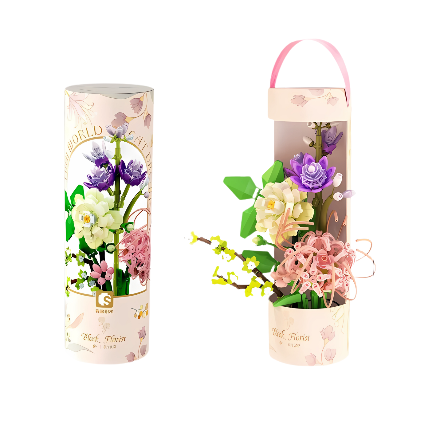 Bloques de Construcción Cilindro Rosado con Flores