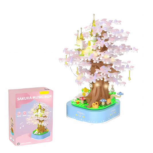 Bloques de Construcción Flor de Cerezo Rosado con Castillo