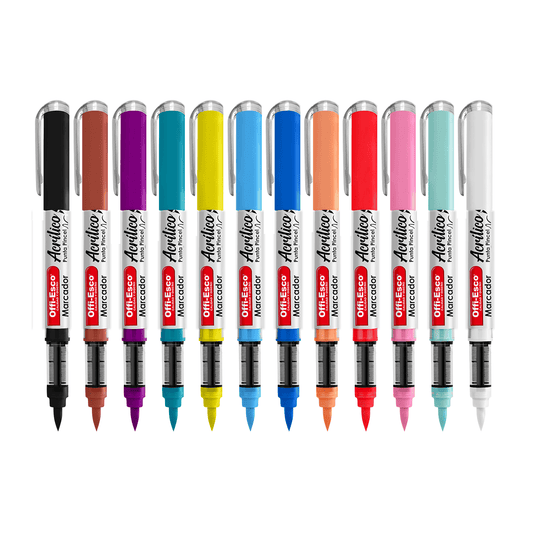 Set De 12 Marcadores Acrilicos Punta Pincel Offi-Esco Color Pastel