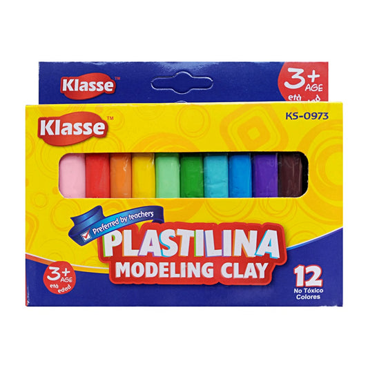 Arcilla Plástica (Plastilina) 180 Gramos Set De 12 Colores Klasse