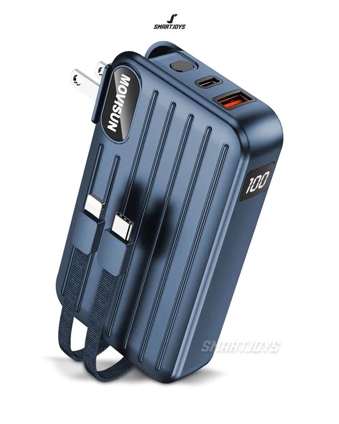 Powerbank 10000 Mah Con Echufe De Pared Retractil Y Pantalla Led Movisun