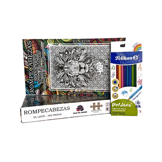 Set de rompecabezas con colores para armar y pintar León 300 piezas